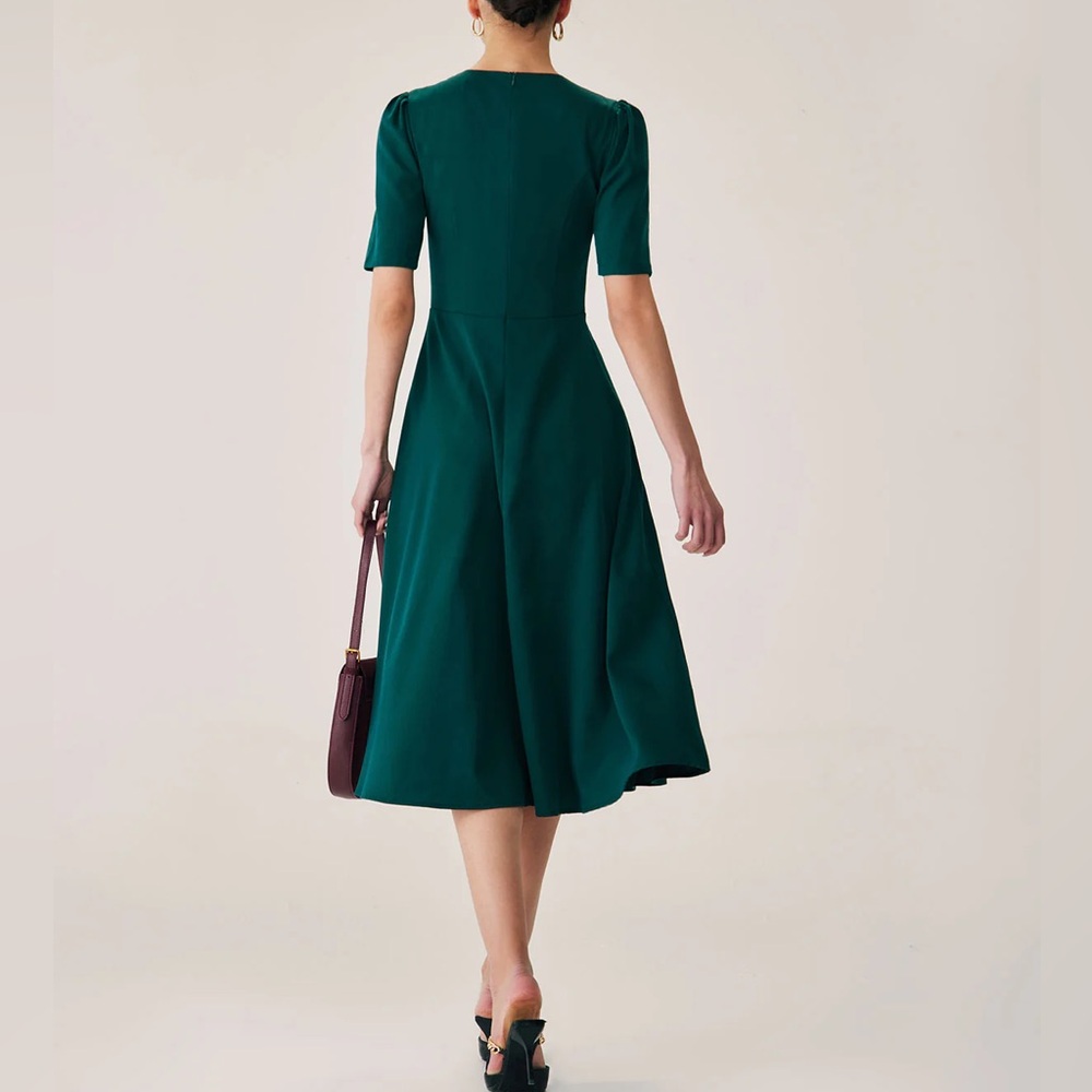 Rihoas Green Puffed Sleeve Button Midi Dress - Picture 4 of 8